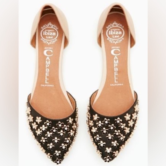 Jeffery Campbell Ibiza Flats Handmade Black Gold Daisy Stones Leather Slip-on 7 - Picture 1 of 9